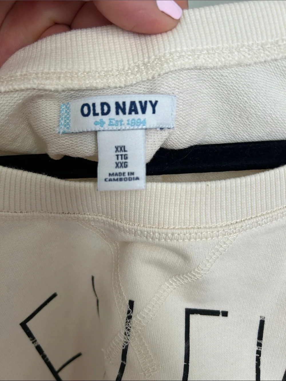 Old Navy Cream Pullover with Black Graphic